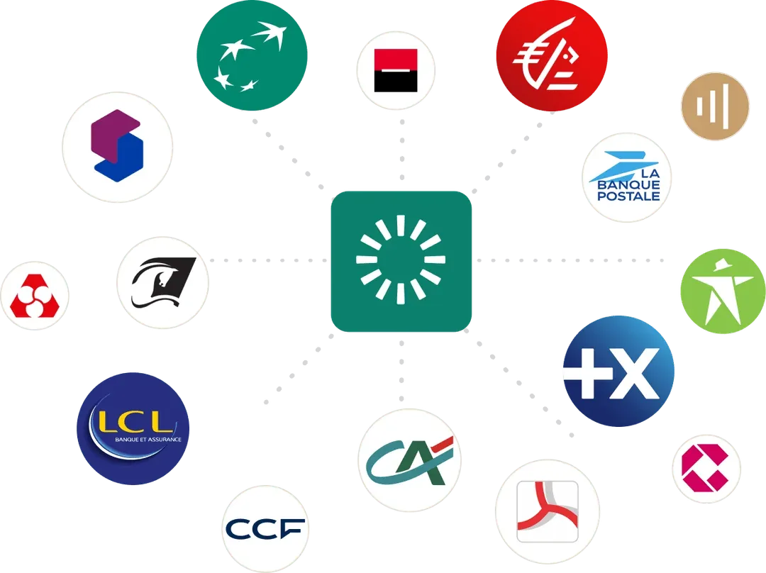 Nos partenaires bancaires : BNP Paribas, Société Générale, LCL, Crédit Agricole, La Banque Postale, et plus de 100 autres